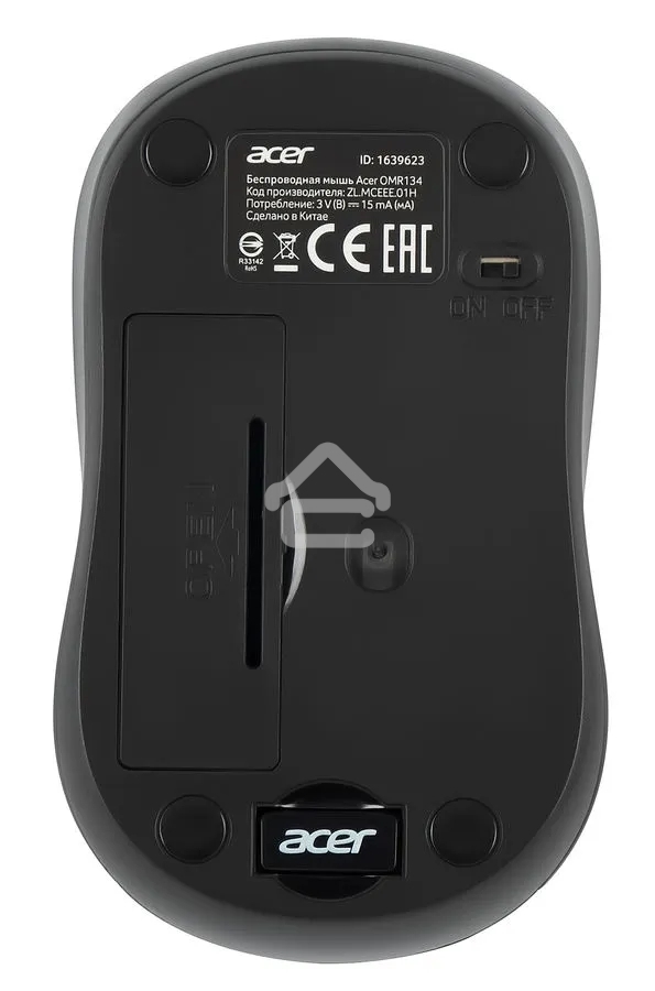Мышь беспроводная Acer OMR134 серый, 1000 dpi, радиоканал, USB, кнопки - 3