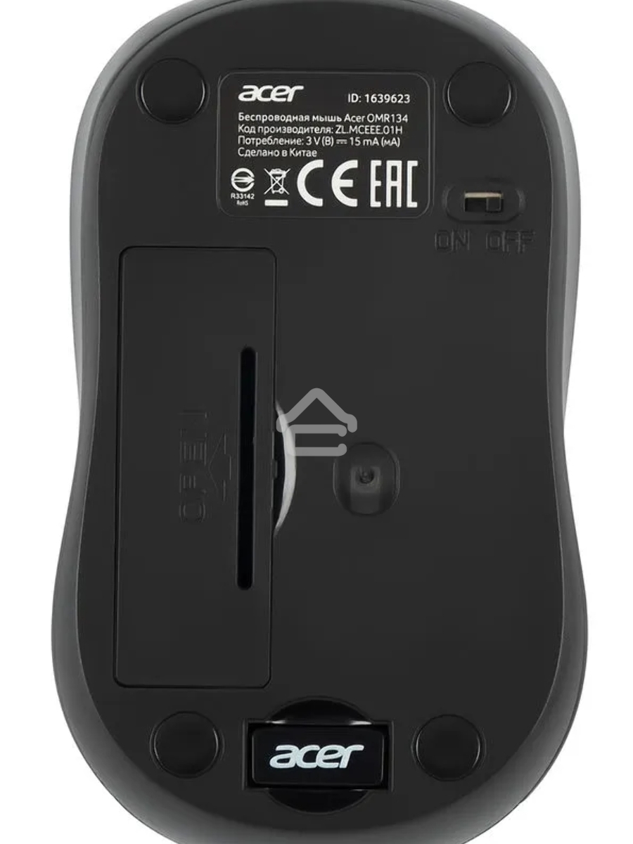 Мышь беспроводная Acer OMR134 серый, 1000 dpi, радиоканал, USB, кнопки - 3