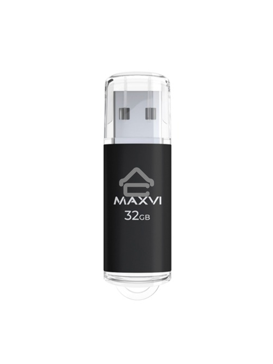 Флеш диск Maxvi MP 32GB USB 2.0 black, монолит с колпачком, металл + ABS пластик