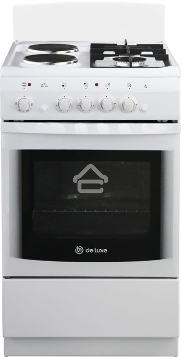 Плита комбинированная De Luxe 506022.03гэ(щ) ЧР-030 белый/черный, конфорок газовых 2 шт и электрических 2 шт, духовка 54 л, 50 см x 85 см x 60 см
