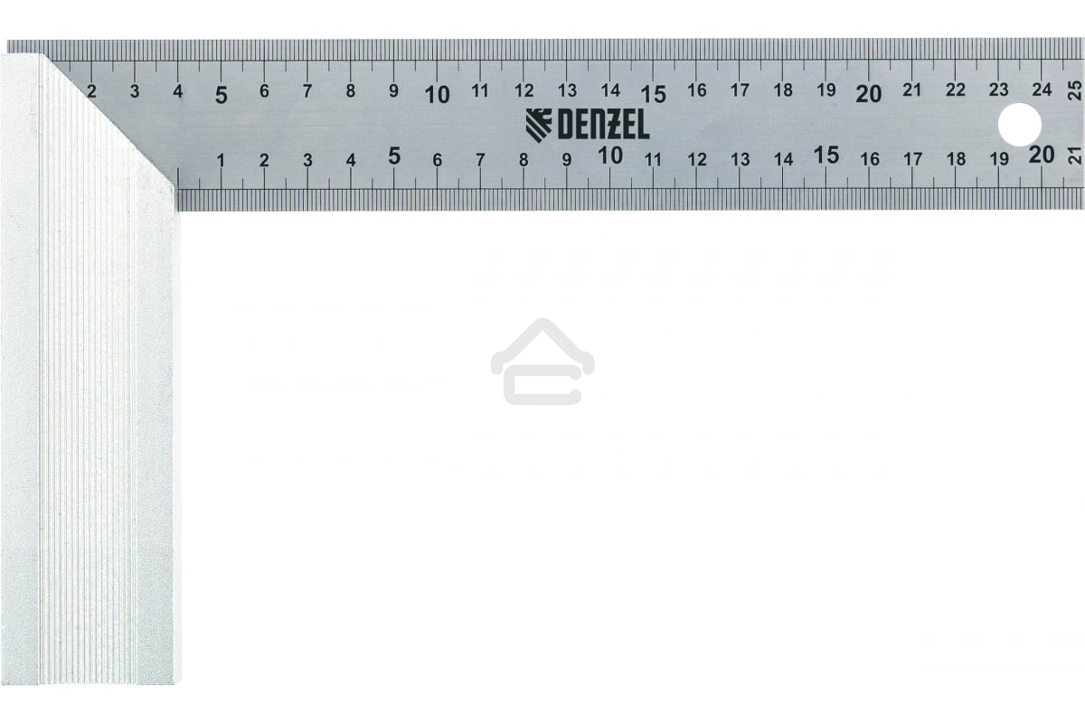 Угольник Denzel стальной, нержавеющая сталь, градуировка, алюминиевое основание, 250 мм