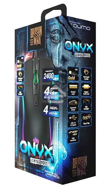 Мышь проводная Qumo Onyx RGb M73 черный, 2400 dpi, USB, кнопки - 4