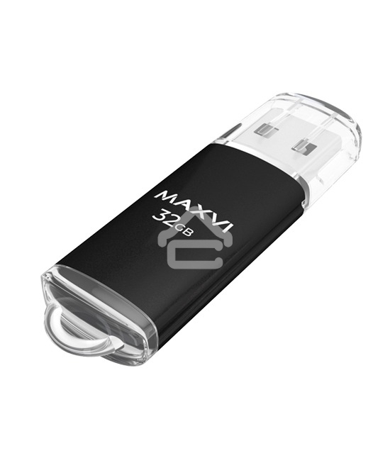 Флешка USB R/W Maxvi MP 32GB USB 2.0 black, монолит с колпачком, металл + ABS пластик