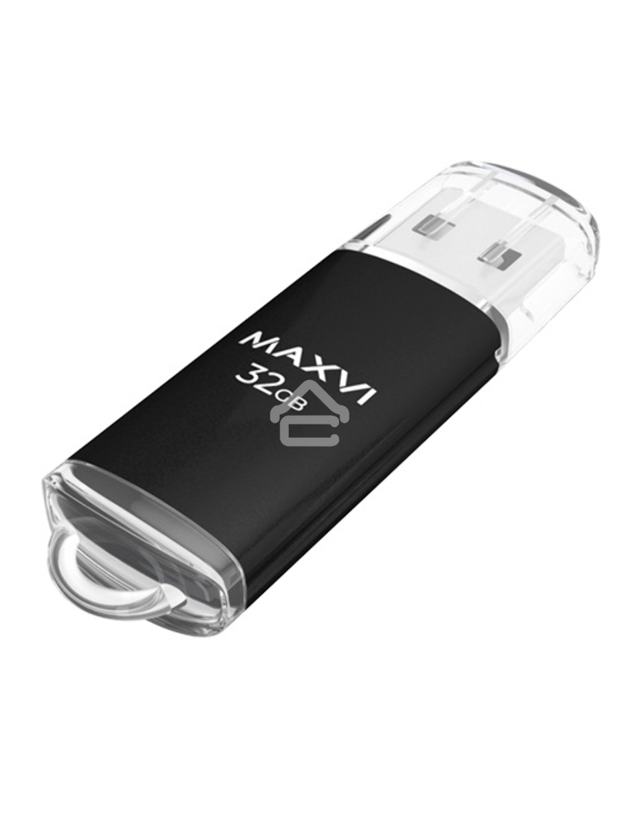 Флеш диск Maxvi MP 32GB USB 2.0 black, монолит с колпачком, металл + ABS пластик