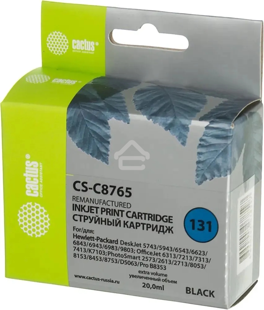 Картридж струйный Cactus CS-C8765 №131 черный (20 мл) для HP DJ 5743/5943/6543/6623/6843/6943/6983/9803/7213/7313/7413/K7103/PS 2573/2613/2713/8053/8153/8453/8753/D5063/Pro B8353