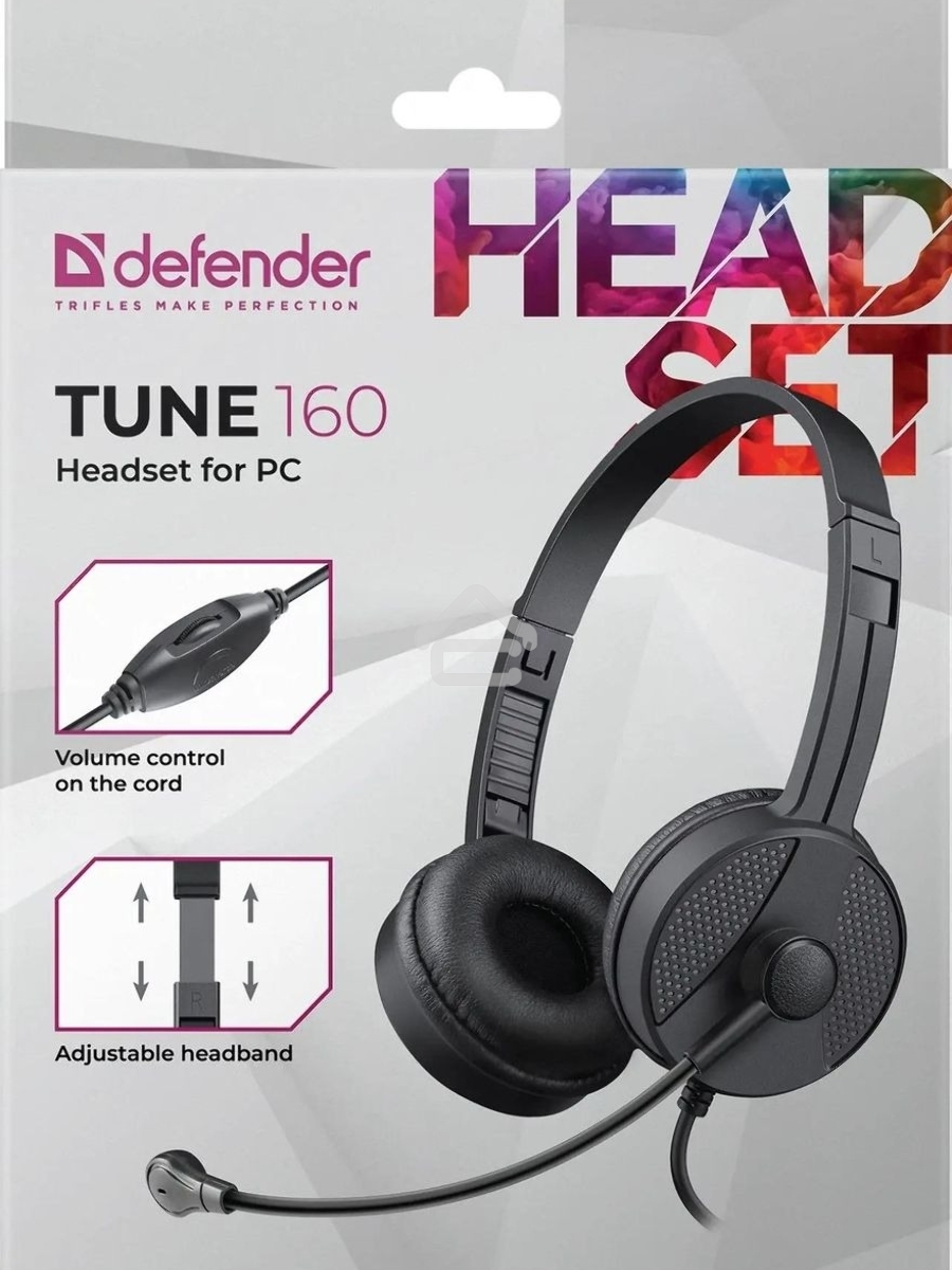 Гарнитура проводная Defender Tune 160 (черный, провод 1.8 м) (63164)