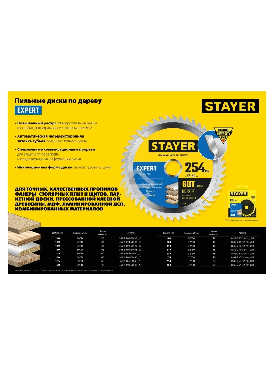 Диск пильный по дереву, точный рез STAYER EXPERT 165 x 20/16мм 40T