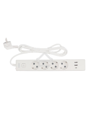 Бытовой удлинитель PowerCube, 4р с/з вык., 3USB, 3500 Вт, 16А, 1.9 м, 3*1,0 (белый) PC-6-2M
