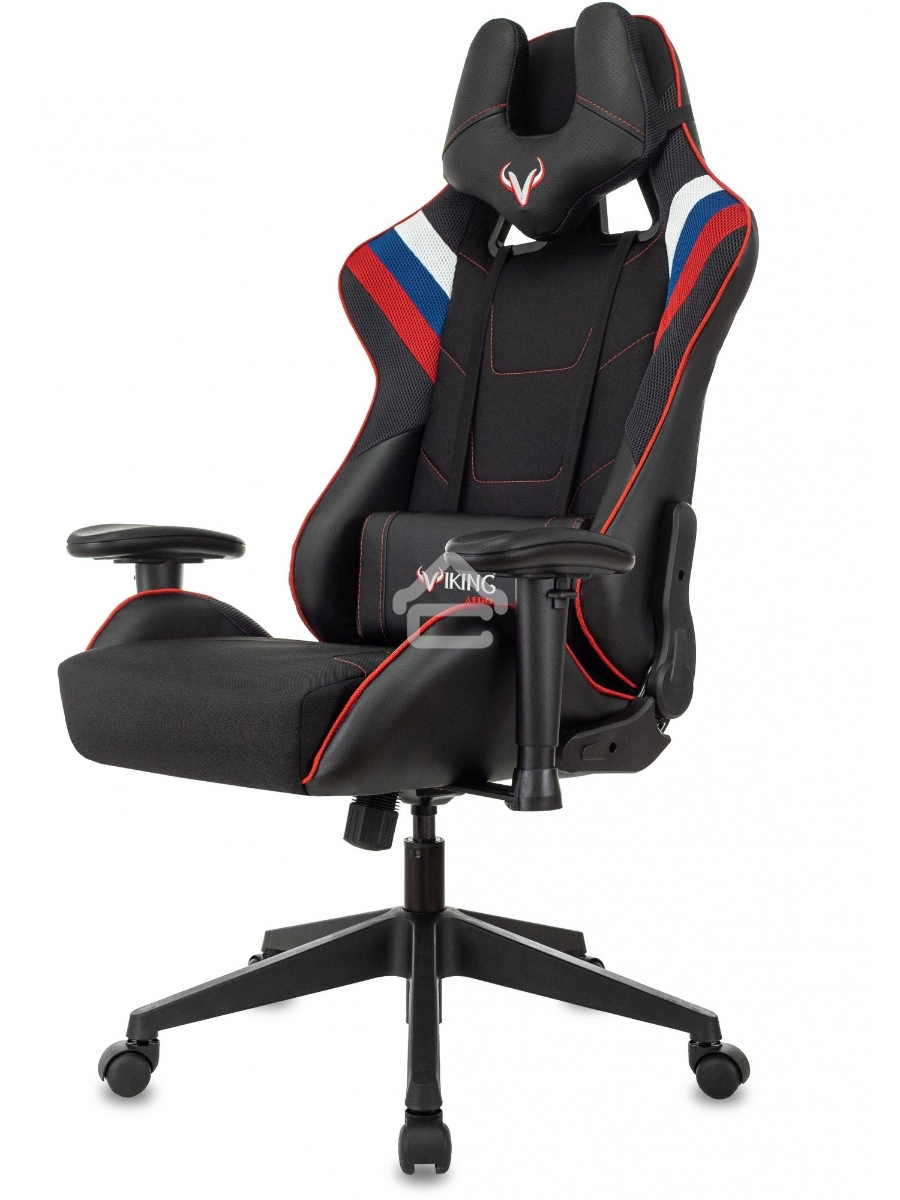 Кресло игровое Бюрократ VIKING 4 AERO RUS белый/синий/красный/черный, искусст. кожа/ткань, две подушки