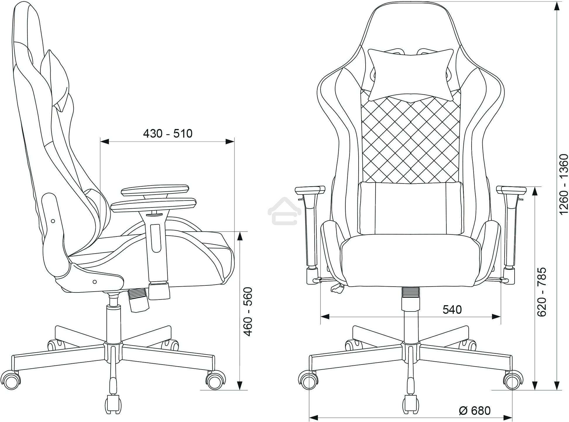 Кресло игровое Knight ARMOR черный, ромбик, эко.кожа, с подголовником, крестовина металл