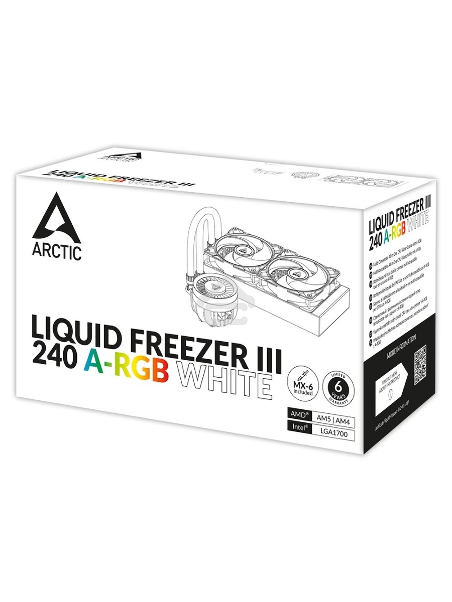 Жидкостная система охлаждения Arctic Liquid Freezer III 240 A-RGB белый, 120 мм, алюминий, 2800 об/мин, 25 дБ, 4 pin, 250 Вт