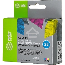 Картридж струйный Cactus CS-C9352 №22 трехцветный (11.4 мл) для HP DJ 3920/3940/D1360/D1460/D1470/D1560/D2330/D2360/D2430/D2460/F370/F375/F380/F2180/F2187/F2224/F2280/F2290/F4140/F4172/F4180/F4190