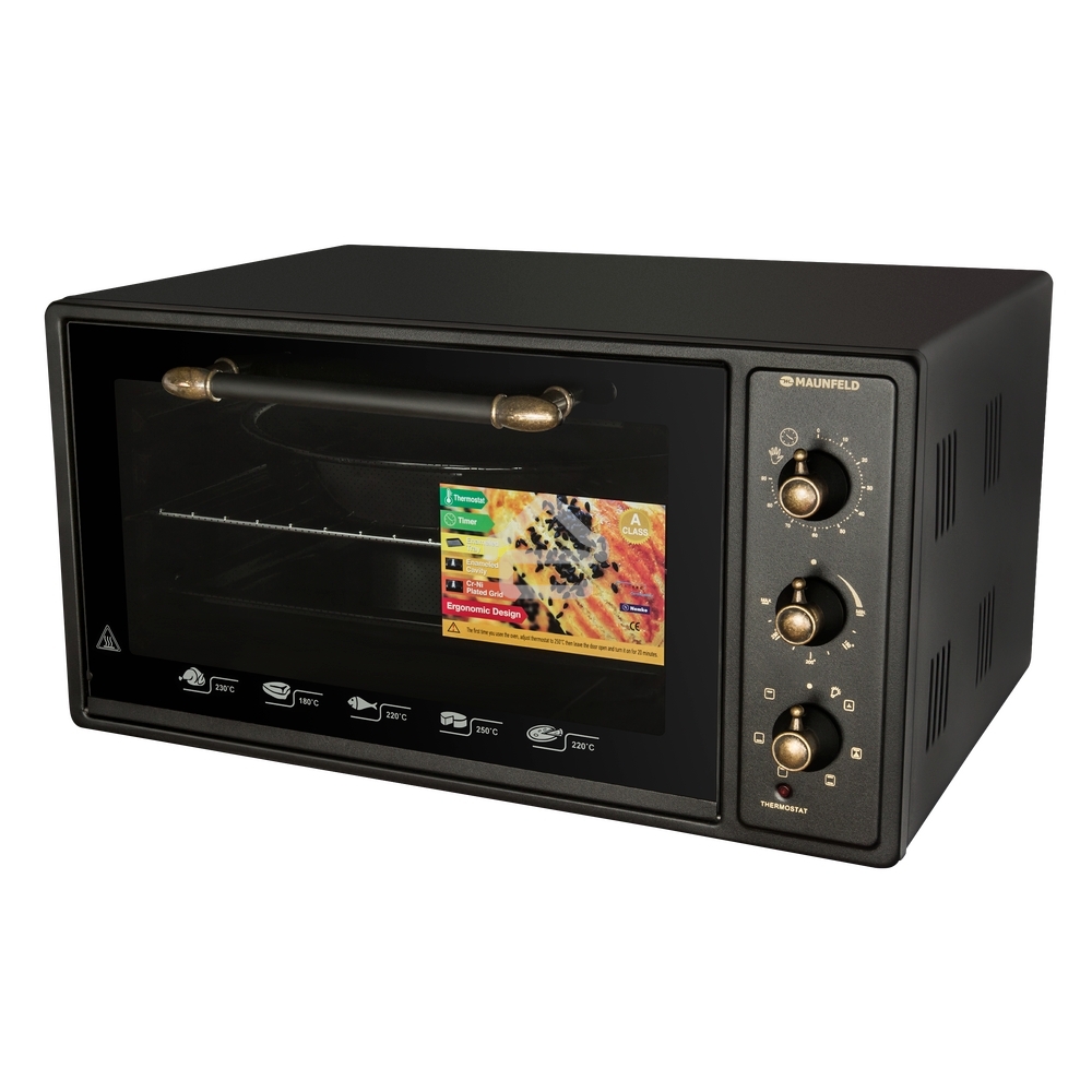 Мини-печь Maunfeld Мини-печь Maunfeld/ширина 60 см, механическое управление, 45 л,конвекция, черный+стекло,фурнитура бронза