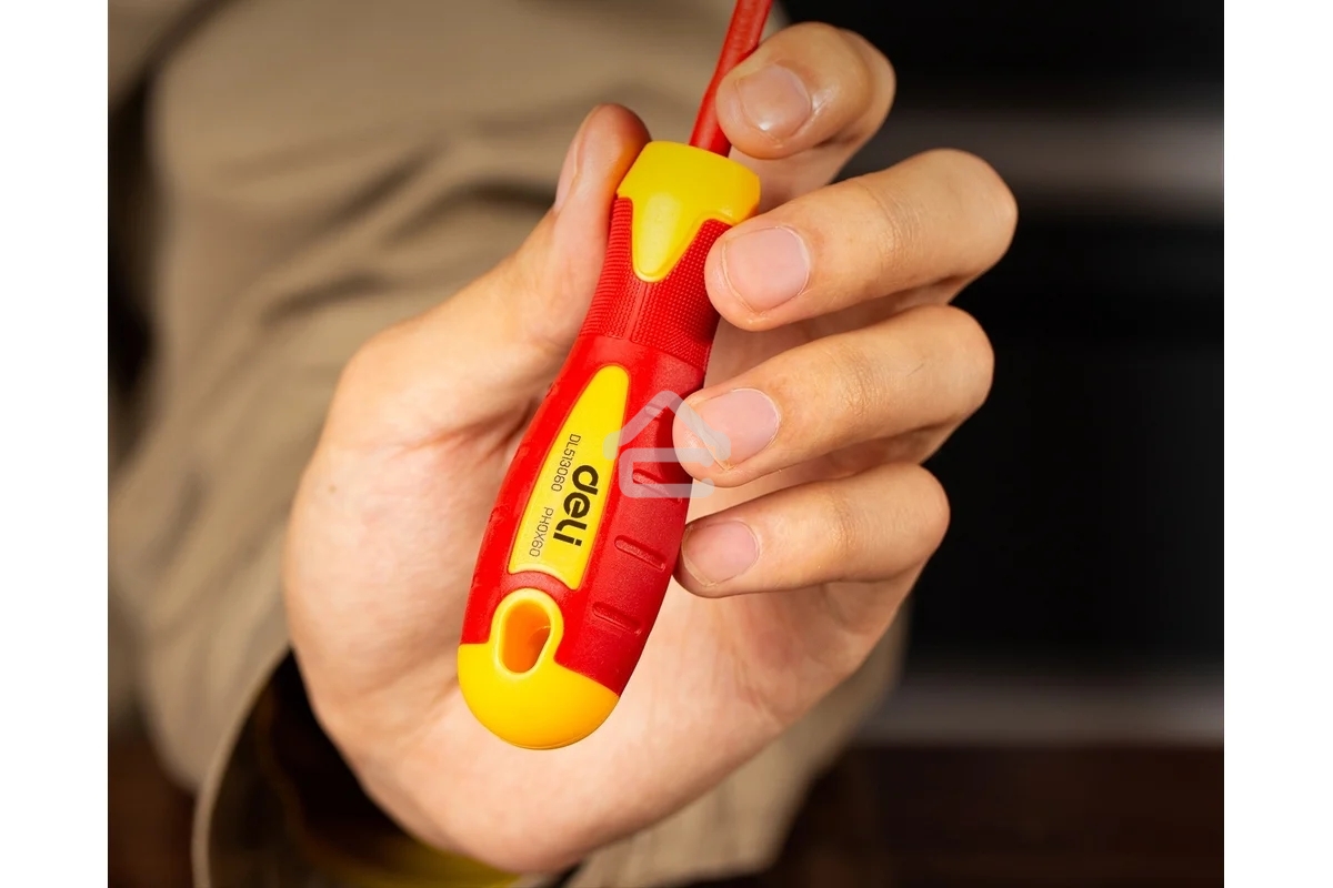 Диэлектрическая крестовая отвертка Deli DL513060 PH0х60 мм сталь Cr-V, сертификат VDE для работ под напряжением до 1000 В