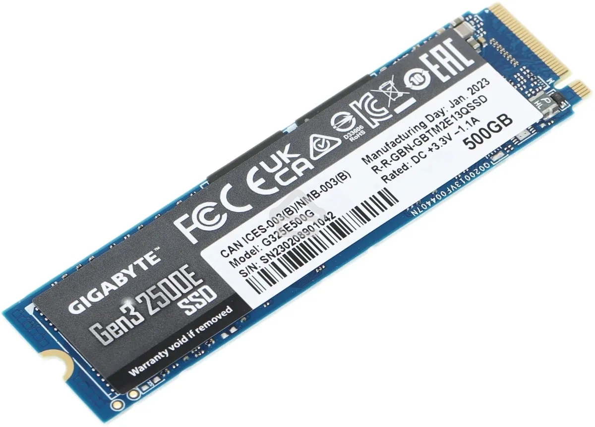 Накопитель SSD GIGABYTE AORUS Gen3 2500E, 500Gb, M.2 2280, PCIe 3.0 x4, NVMe, R/W 2300/1500