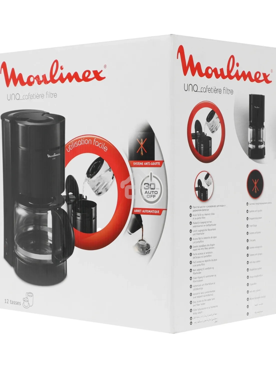 Кофеварка капельная Moulinex FG121811 чёрный, молотый, 1.1 л, 800 Вт.