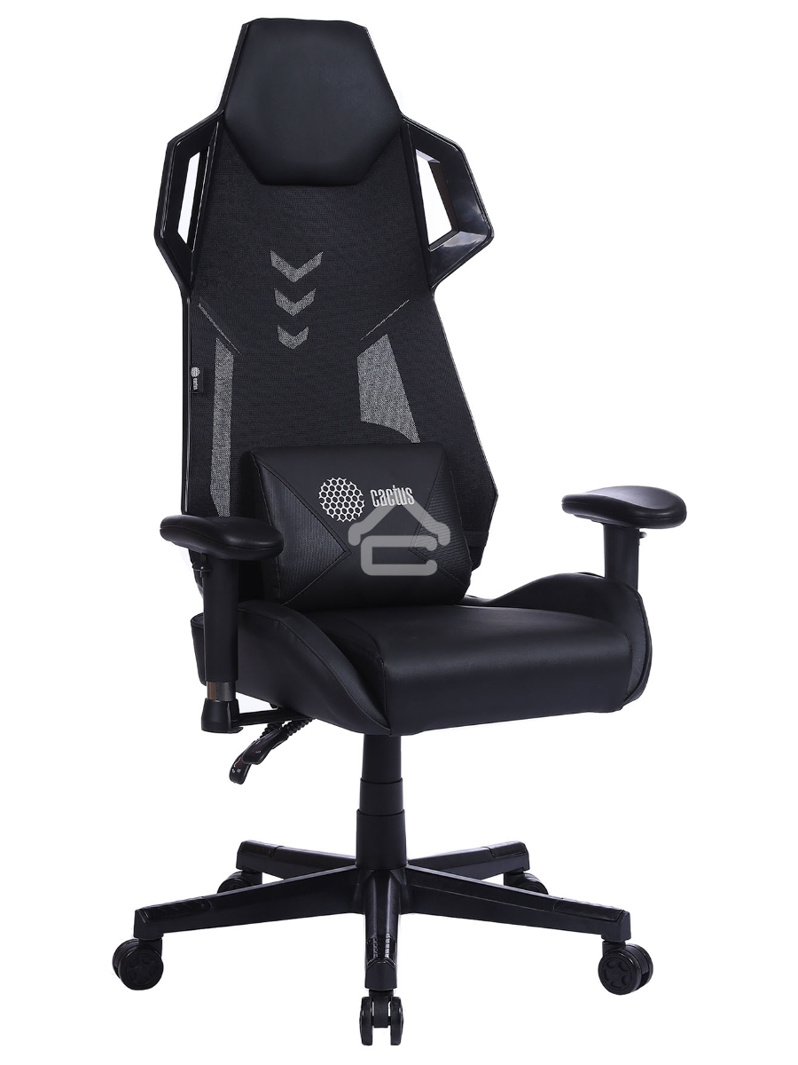 Кресло игровое Cactus CS-CHR-090BL черный, сиденье черный, эко.кожа, крестовина пластик, пластик черный