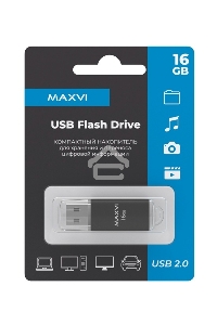 Флеш диск Maxvi MP 16GB USB 2.0 black, монолит с колпачком, металл + ABS пластик