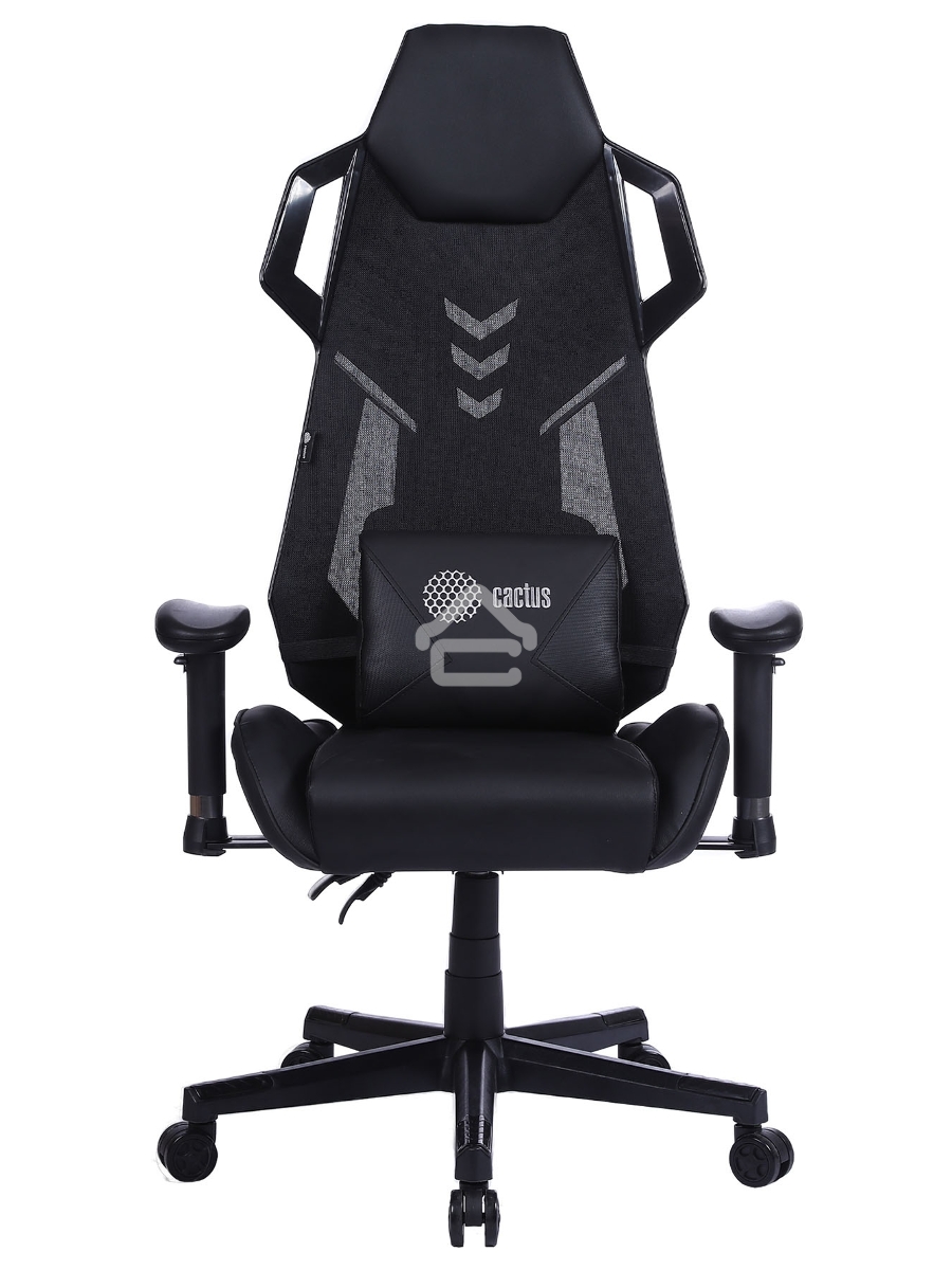 Кресло игровое Cactus CS-CHR-090BL черный, сиденье черный, эко.кожа, крестовина пластик, пластик черный