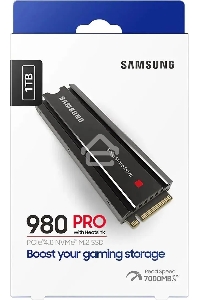 Накопитель SSD Samsung 980 PRO, 1TB, PCIe 4.0 x4, M.2 2280, NVMe, R/W 7000/5000, с радиатором