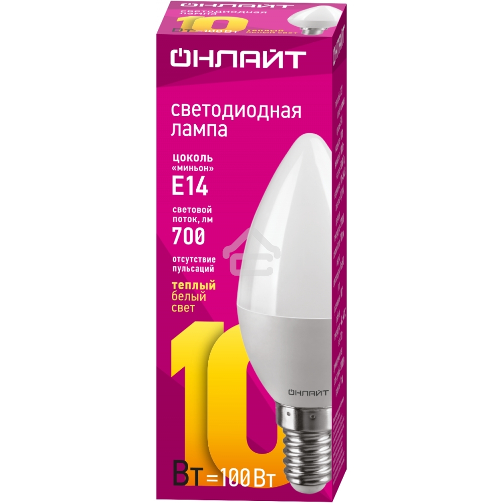 Лампа светодиодная ОНЛАЙТ 61956 OLL-C37-10-230-2.7K-E14-FR