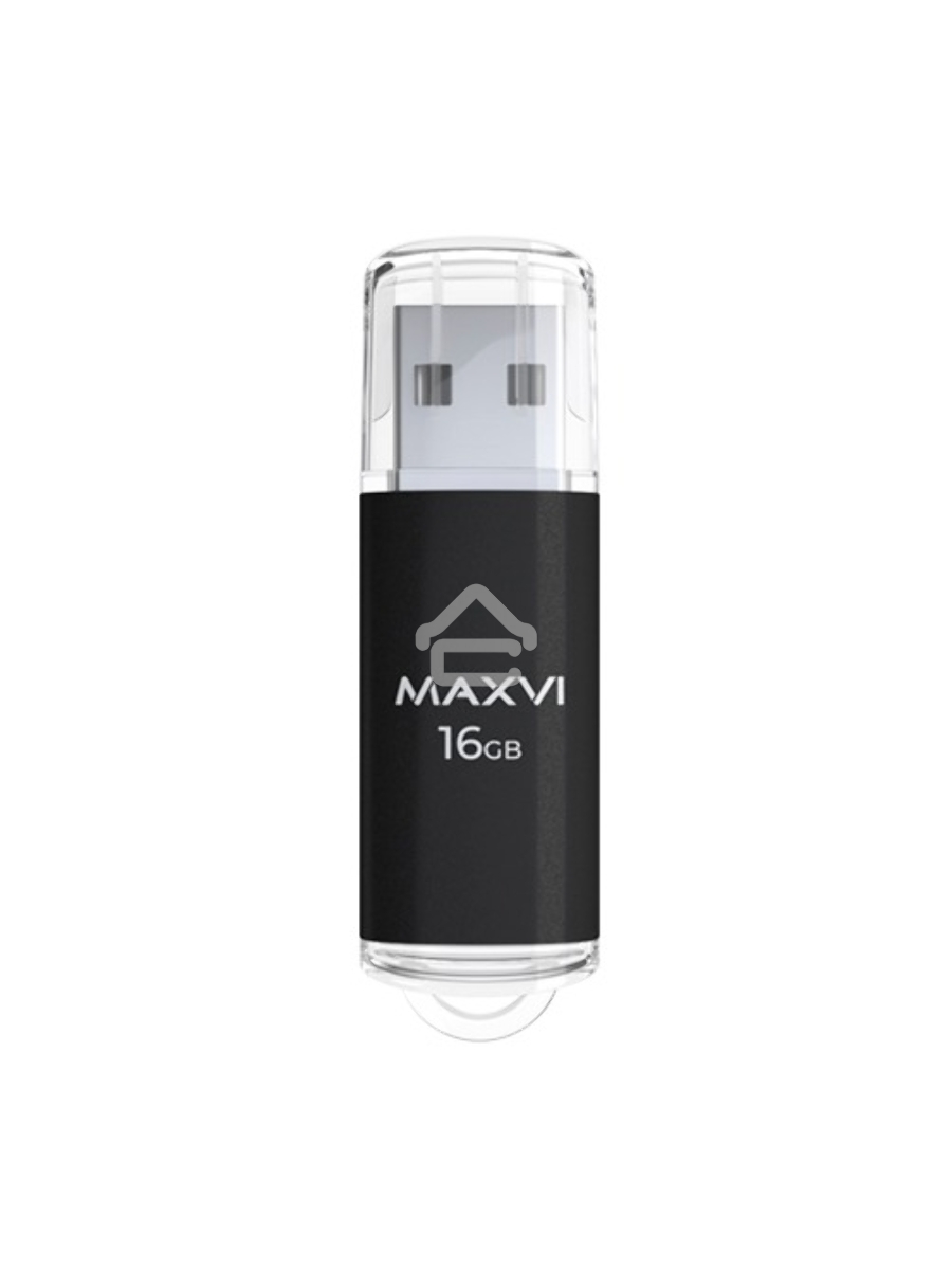 Флеш диск Maxvi MP 16GB USB 2.0 black, монолит с колпачком, металл + ABS пластик