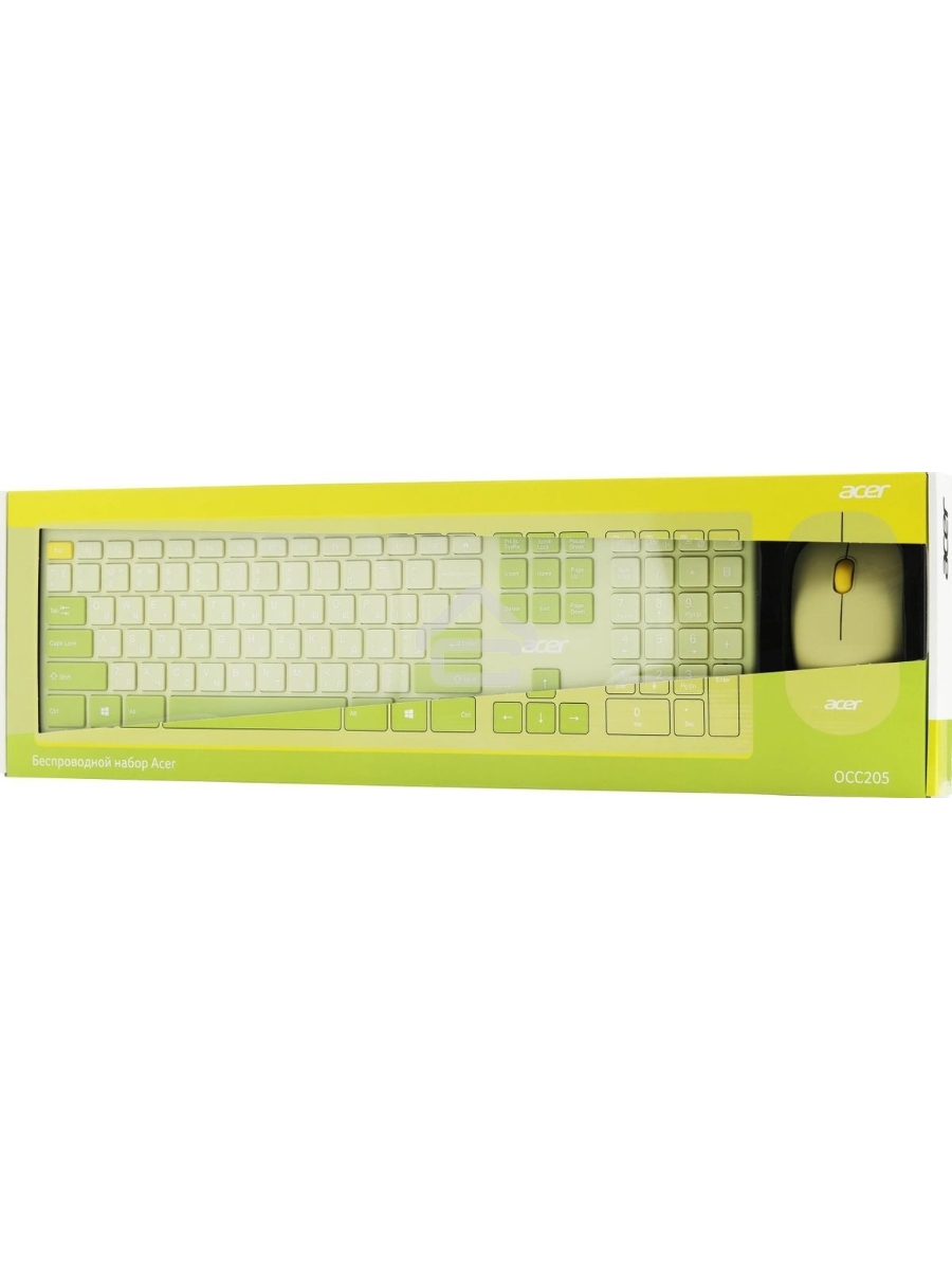 Клавиатура + мышь Acer OCC205 беспроводной USB, 1200 dpi, зеленый/желтый