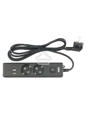 Бытовой удлинитель PowerCube, 2р с/з вык.,3USB, 3500 Вт, 16А, 1.9 м, 3*1,0 (черный) PC-5B-2M