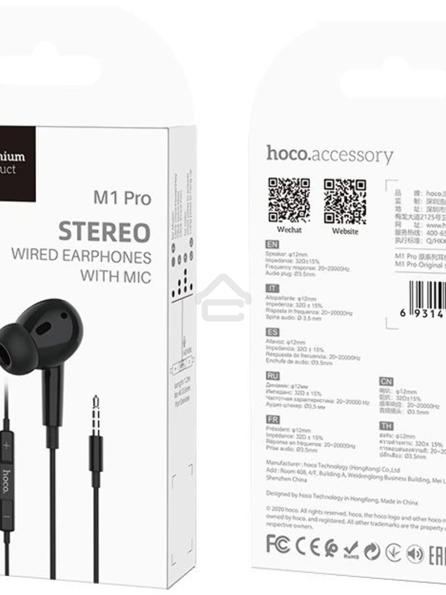 Наушники внутриканальные Hoco M1 Pro черный 1.2м проводные в ушной раковине