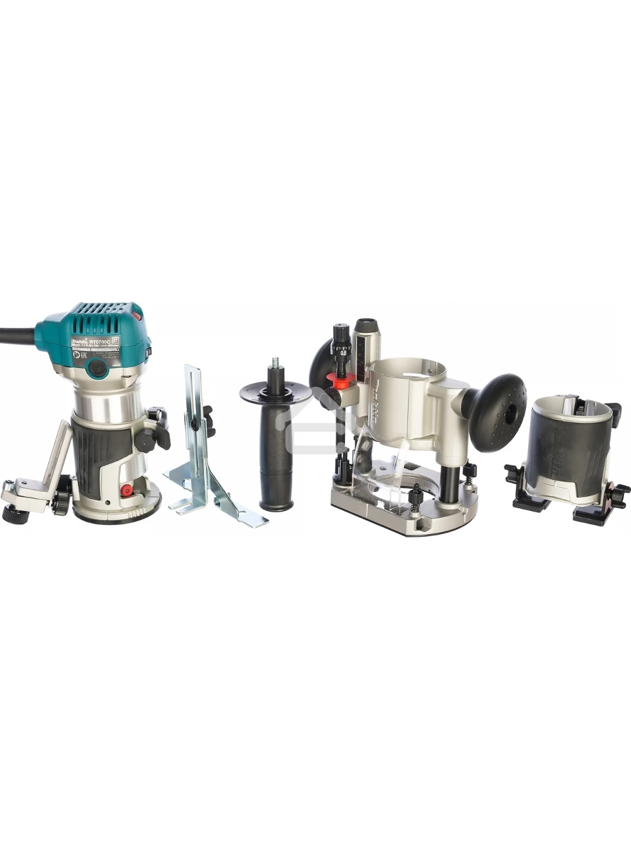 Фрезеры Makita RT0700CX2 Фрезер кромочный,{710Вт,10000-30000об\м,цанга-6-8мм,1.8кг,сум,прям направляющая,погруж и накл подошвы}