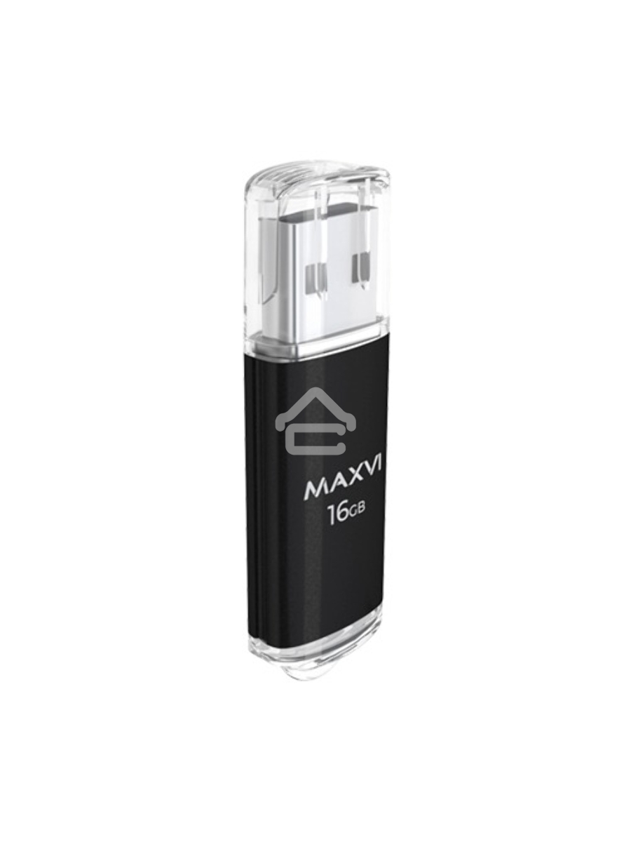 Флеш диск Maxvi MP 16GB USB 2.0 black, монолит с колпачком, металл + ABS пластик