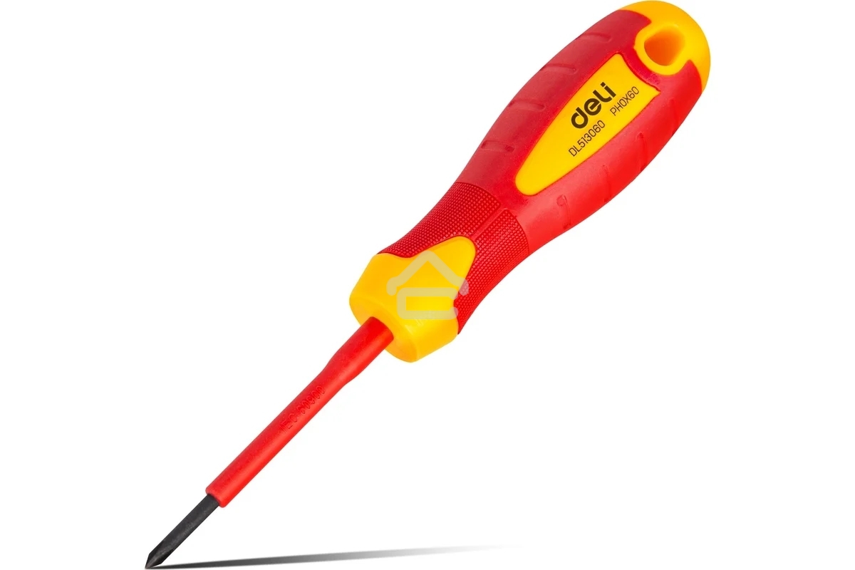 Диэлектрическая крестовая отвертка Deli DL513060 PH0х60 мм сталь Cr-V, сертификат VDE для работ под напряжением до 1000 В