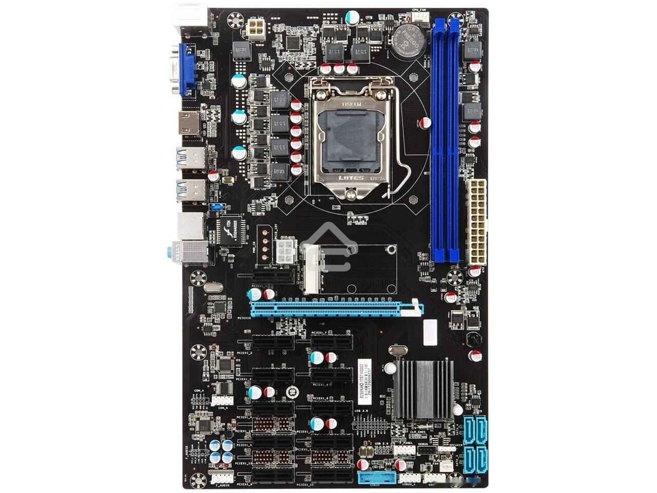 Материнская плата для майнинга Esonic B250-BTC-Gladiator, LGA 1151, Intel B250, 2xDDR4, 4xSATA, 1xPCIe 3.0 x16, 11xPCIe x1, 1xHDMI, 1xVGA, 1x 1Gb LAN, 4xUSB-A 3.2 Gen 1, 3x3.5 мм, 5.1, ATX