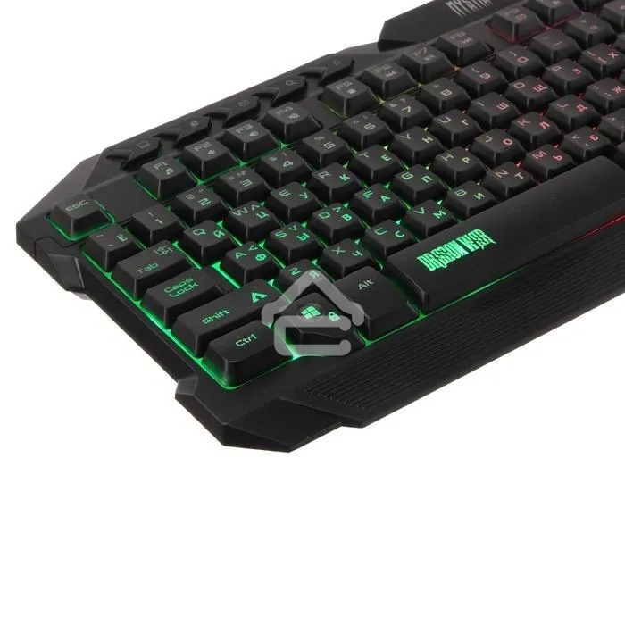 Игровой набор Qumo Mystic K58/M76, кл-ра проводная 104 + 10 клавиш мультимедиа, встроенные подсветки общая + кнопок 3 цвета, мышь проводная, оптическая, 1200/1600/2400/3200 dpi с подсветкой, коврик