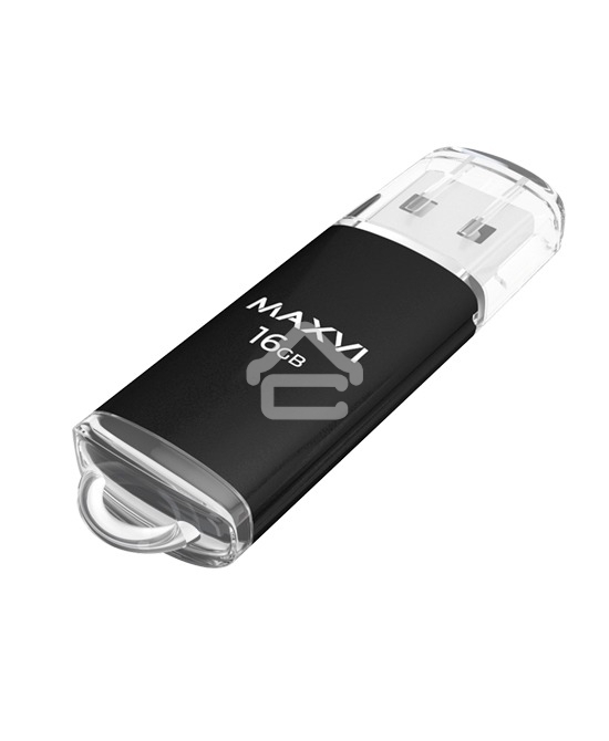 Флешка USB R/W Maxvi MP 16GB USB 2.0 black, монолит с колпачком, металл + ABS пластик