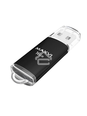 Флеш диск Maxvi MP 16GB USB 2.0 black, монолит с колпачком, металл + ABS пластик