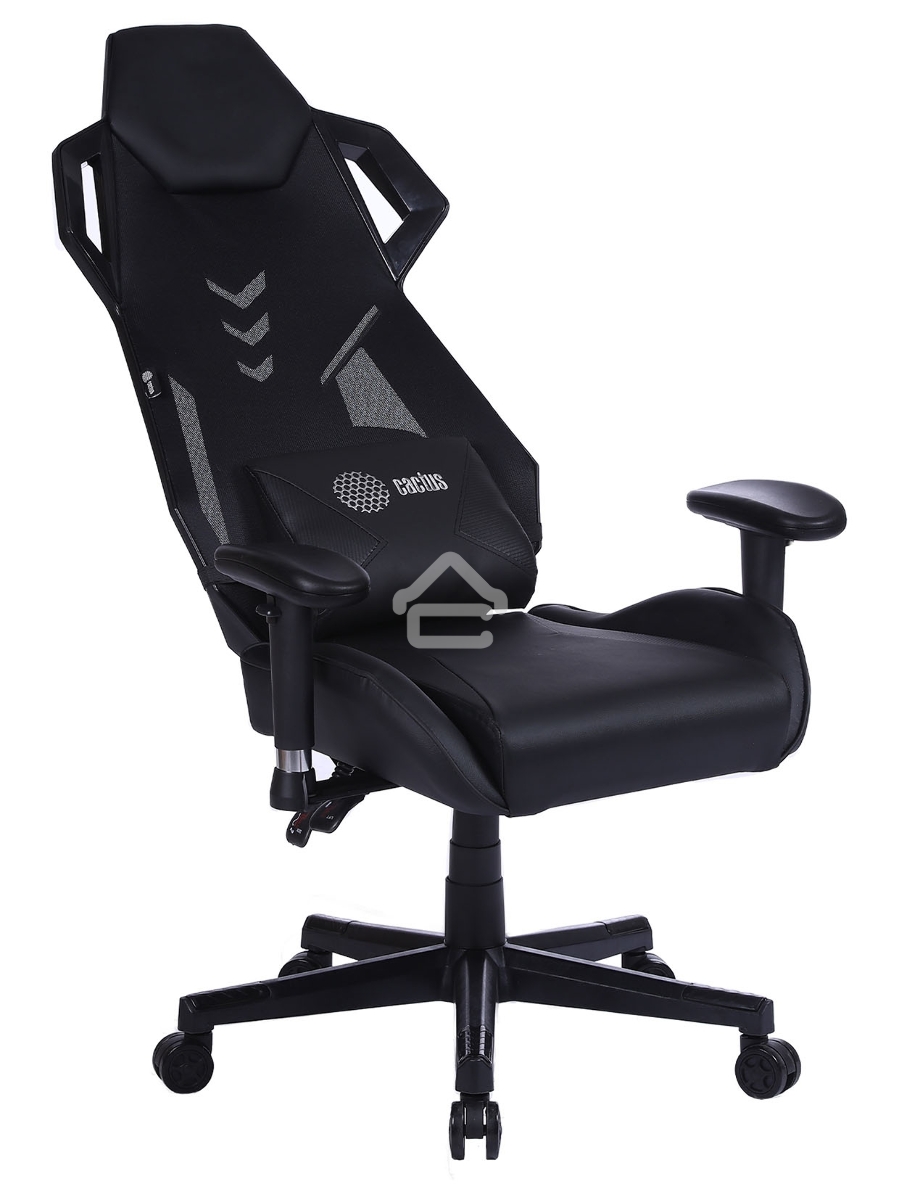 Кресло игровое Cactus CS-CHR-090BL черный, сиденье черный, эко.кожа, крестовина пластик, пластик черный