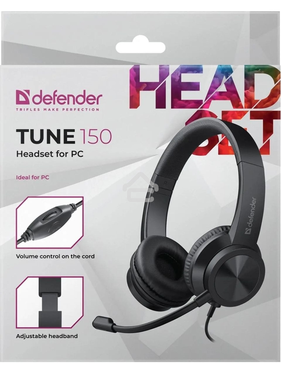 Гарнитура проводная Defender Tune 150 (черная, провод 1.8 м) (63151)