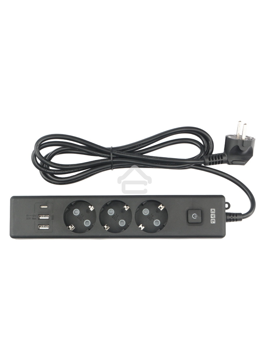 Бытовой удлинитель PowerCube, 3р с/з вык.,3USB, 3500 Вт, 16А, 1.9 м, 3*1,0 (черный) PC-6B-2M