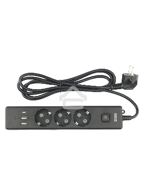 Бытовой удлинитель PowerCube, 3р с/з вык.,3USB, 3500 Вт, 16А, 1.9 м, 3*1,0 (черный) PC-6B-2M