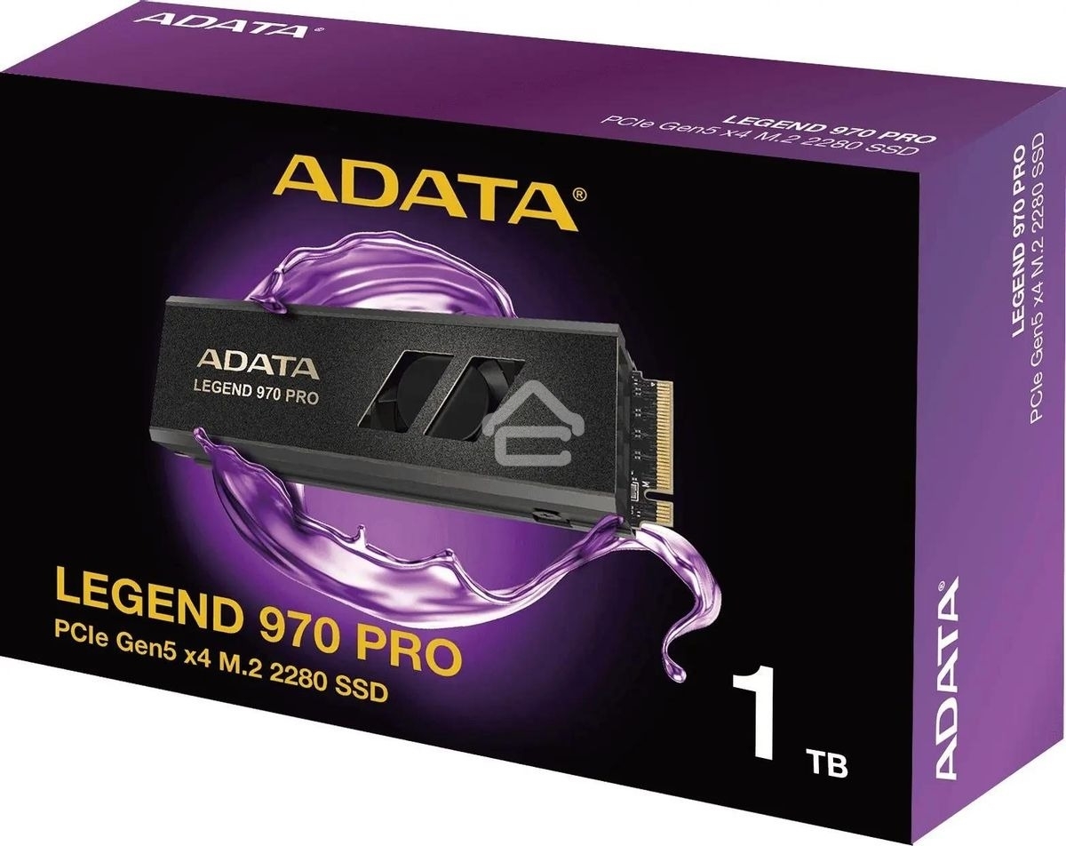 Накопитель SSD ADATA Legend 970 Pro, 1000 Гб, M.2 2280, PCIe 5.0 x4, NVMe 2.0, 3D TLC, R/W 13000/5800 МБ/сек, радиатор с вентилятором