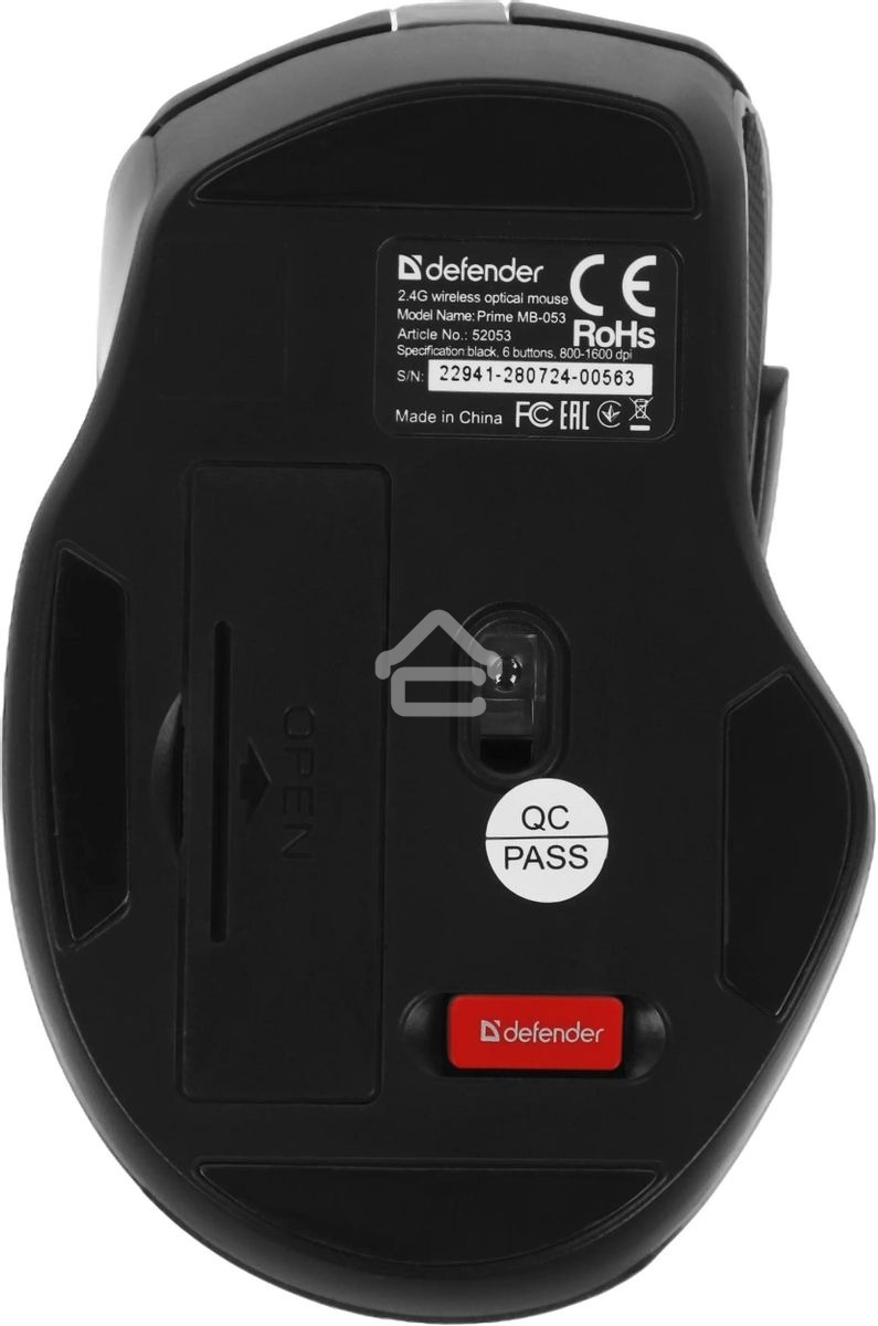 Мышь беспроводная Defender Prime MB-053 черный, 1600 dpi, радиоканал, USB, кнопки - 6