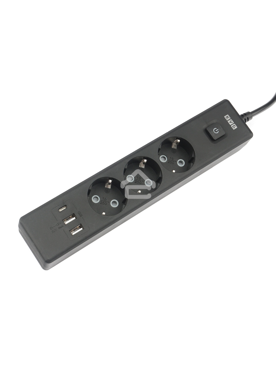 Бытовой удлинитель PowerCube, 3р с/з вык.,3USB, 3500 Вт, 16А, 1.9 м, 3*1,0 (черный) PC-6B-2M