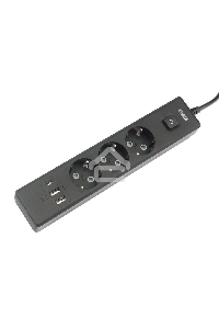 Бытовой удлинитель PowerCube, 3р с/з вык.,3USB, 3500 Вт, 16А, 1.9 м, 3*1,0 (черный) PC-6B-2M