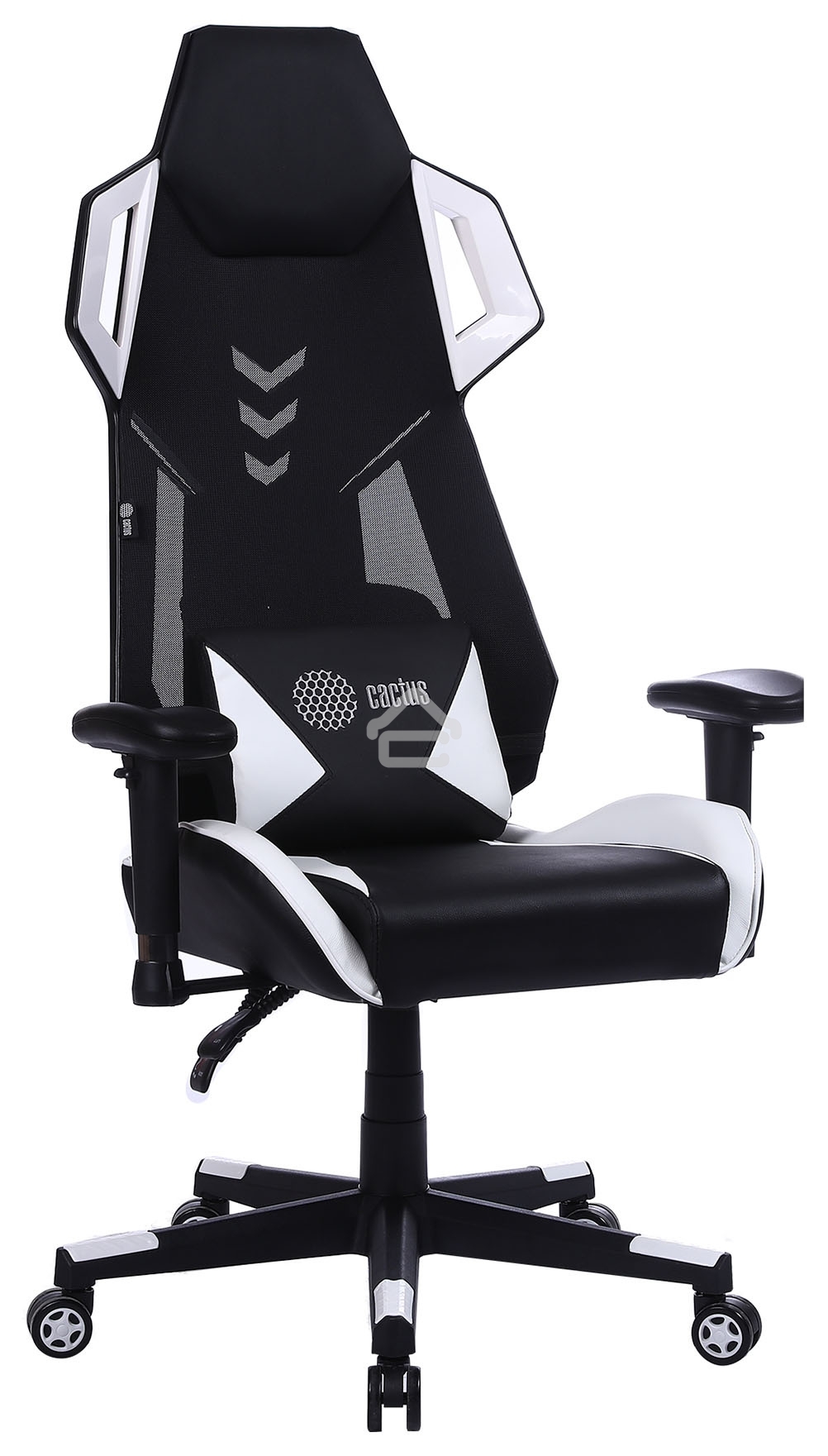 Кресло игровое Cactus CS-CHR-090BLW черный/белый, сиденье черный/белый, эко.кожа, крестовина пластик, пластик черный/белый