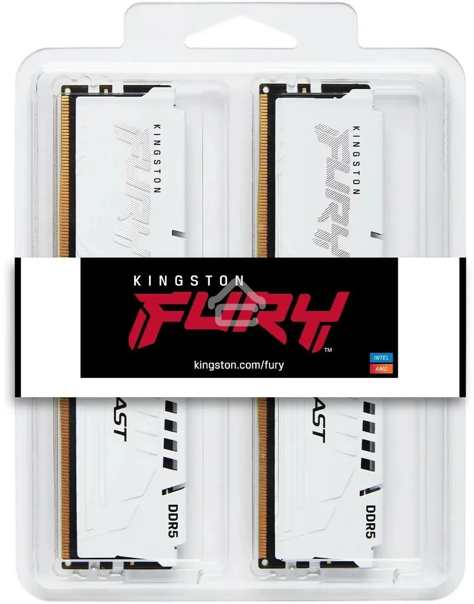 Оперативная память Kingston Fury Beast, DDR5, 64Gb (2x32Gb), 5600MHz, CL40, DIMM, с радиатором, белый