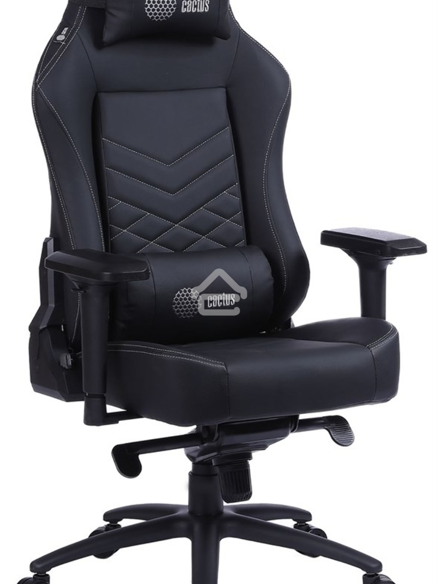 Кресло игровое Cactus CS-CHR-0112BL черный, сиденье черный, эко.кожа, с подголов. крестовина металл, пластик черный