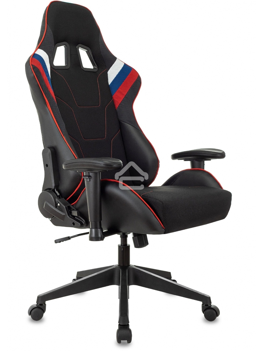 Кресло игровое Бюрократ VIKING 4 AERO RUS белый/синий/красный/черный, искусст. кожа/ткань, две подушки