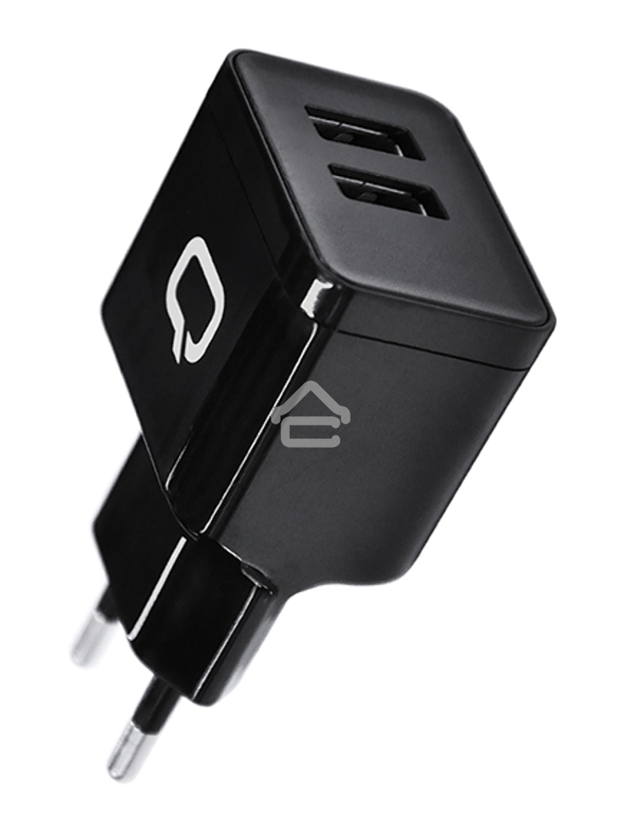 Сетевое зарядное устройство Qumo Energy (Charger 0062), 2 USB, 3.1A, Micro USB cable, черный
