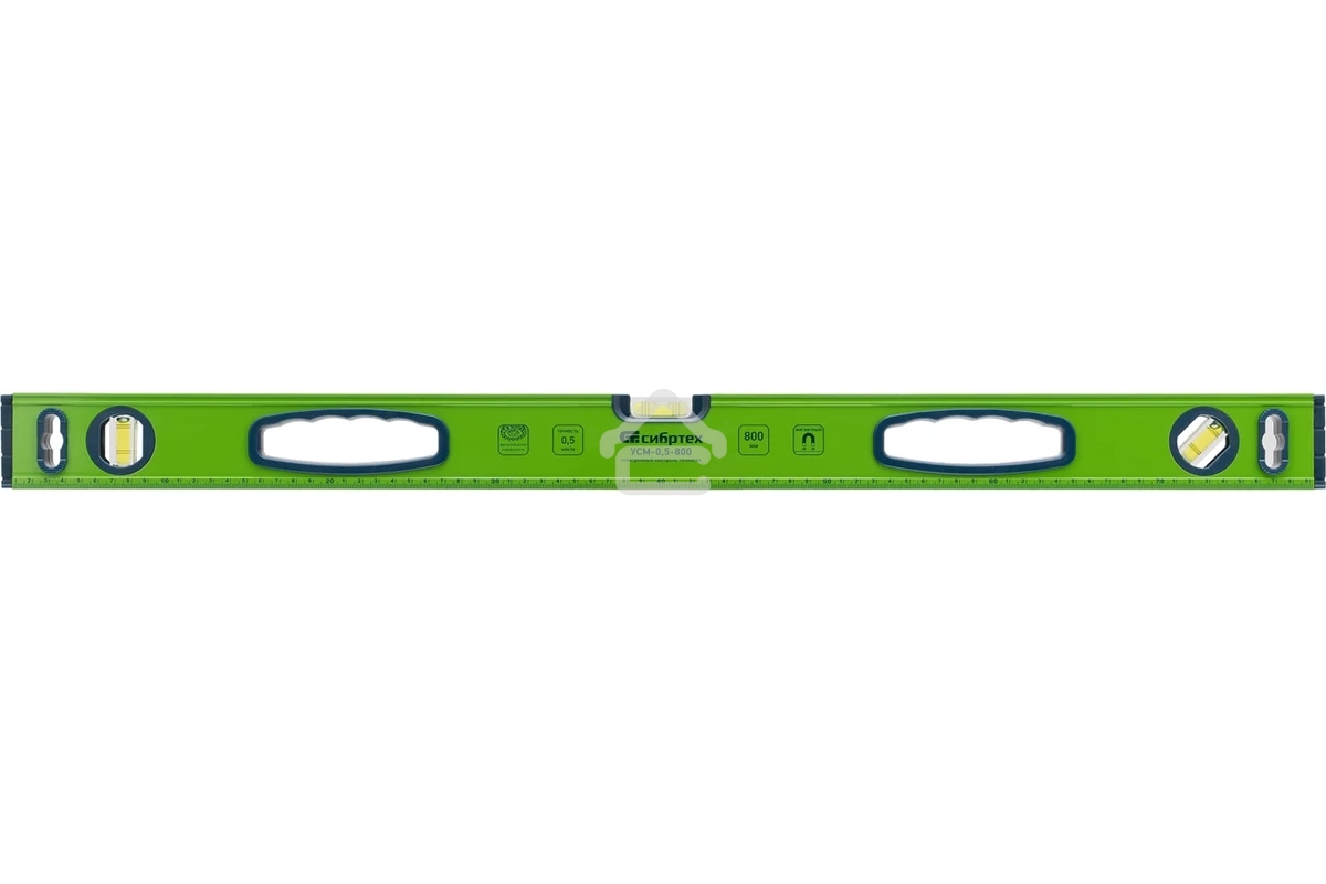 Уровень Сибртех алюминиевый УСМ-0,5-800, фрезерованный, 3 глазка, магнитный, рукоятки, 800 мм